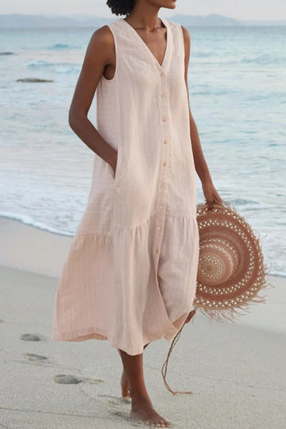Vestidos casuales con falda pastel y escote en V y hebilla sólida