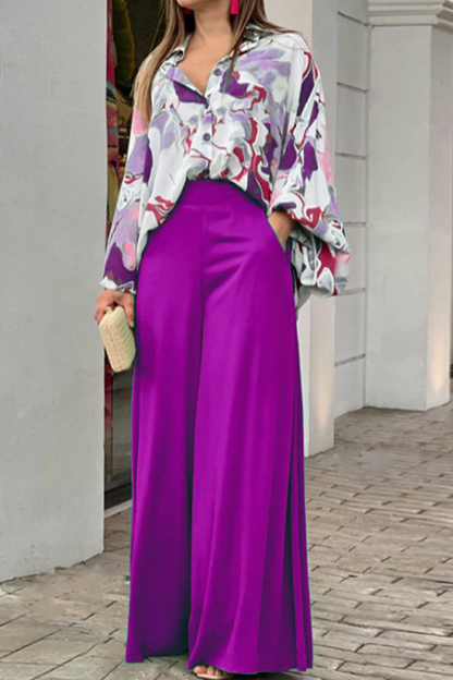 Conjunto de dos piezas con cuello vuelto, manga larga y estampado de patchwork (4 colores)