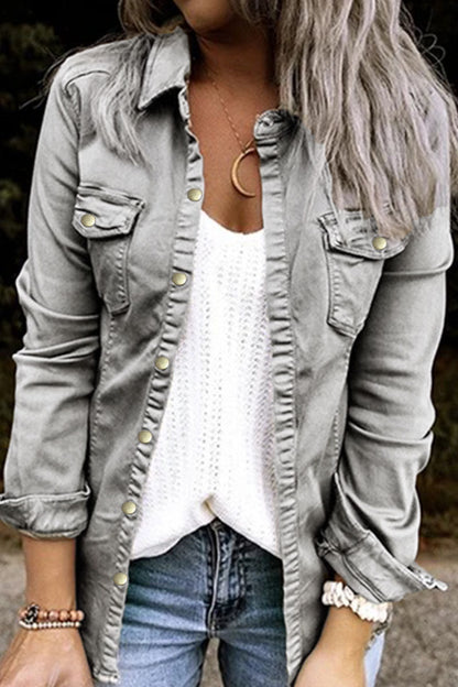 Cárdigan liso sexy de moda para adultos, cuello vuelto, manga larga, mezclilla regular (3 colores)
