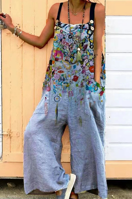 Mono holgado con cuello cuadrado y estampado de moda (6 colores)