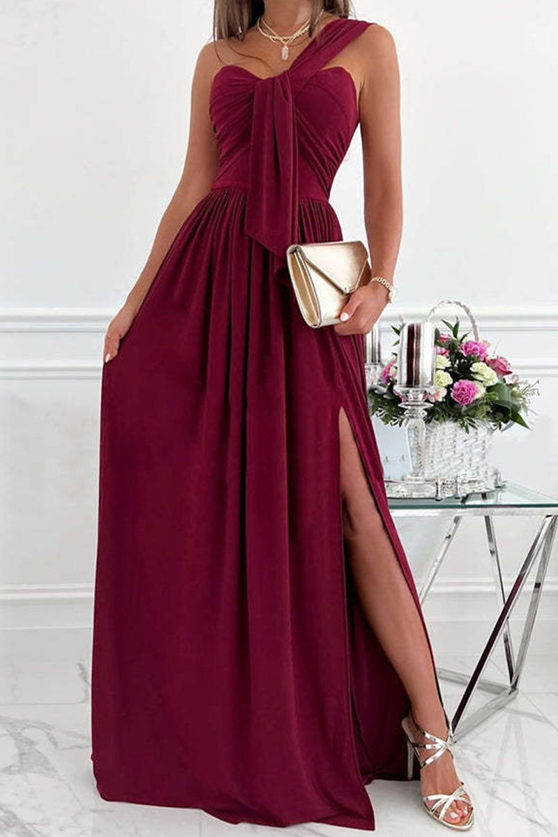 Vestido de noche sexy de moda, liso, sin espalda, con abertura y un solo hombro (7 colores)