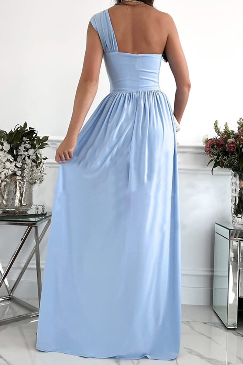 Vestido de noche sexy de moda, liso, sin espalda, con abertura y un solo hombro (7 colores)