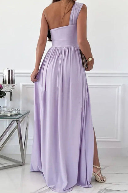 Vestido de noche sexy de moda, liso, sin espalda, con abertura y un solo hombro (7 colores)