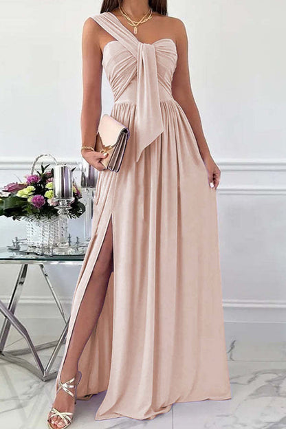 Vestido de noche sexy de moda, liso, sin espalda, con abertura y un solo hombro (7 colores)