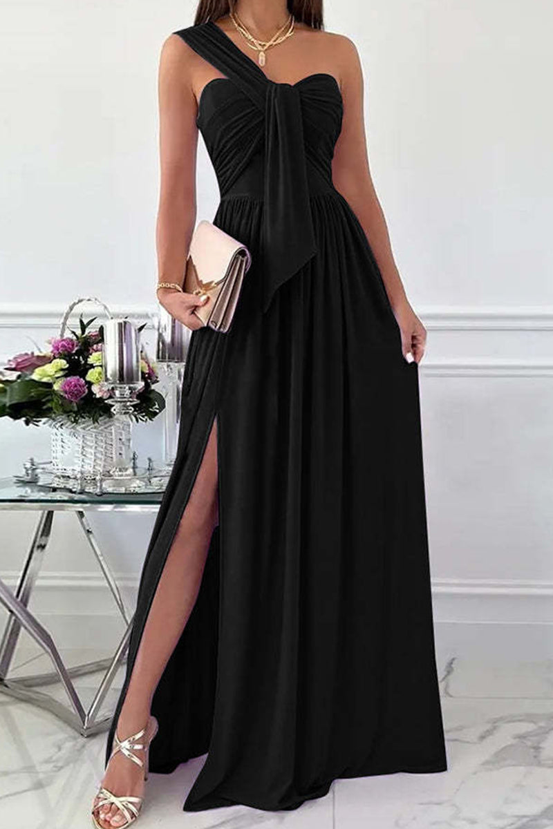 Vestido de noche sexy de moda, liso, sin espalda, con abertura y un solo hombro (7 colores)