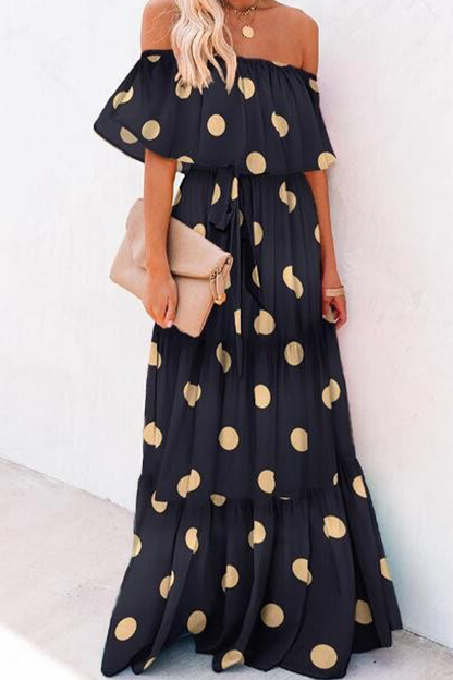 Fashion Gradual Change Flounce Off the Shoulder Cake Skirt Dresses