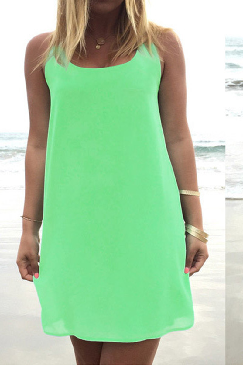 Vestidos casuales lisos con abertura en la parte delantera y cuello redondo (8 colores)