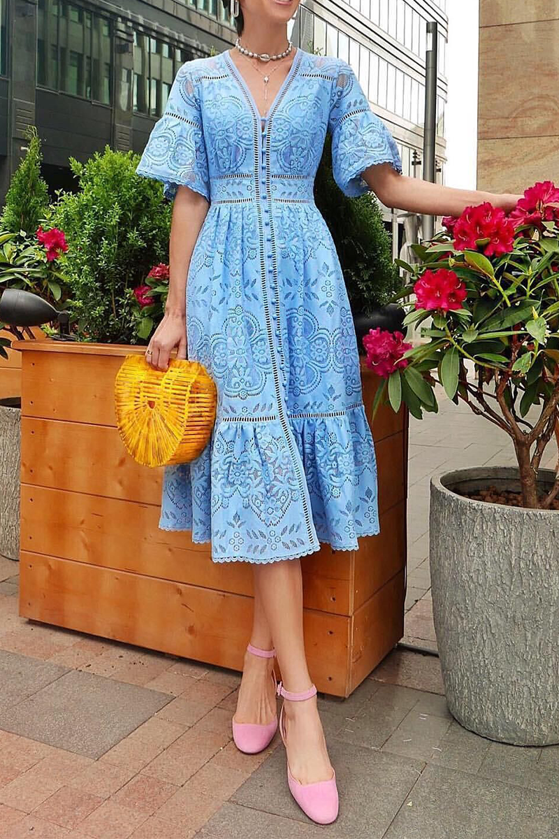 Vestidos de falda con escote en V y retazos sólidos de moda (3 colores)