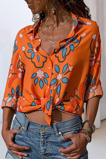 Tops casuales con cuello vuelto y estampado de patchwork (4 colores)