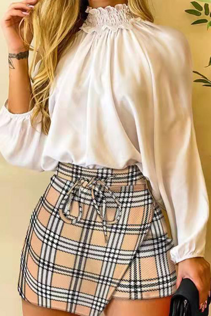 Conjunto de dos piezas con cuello halter y manga larga con estampado de moda (4 colores)