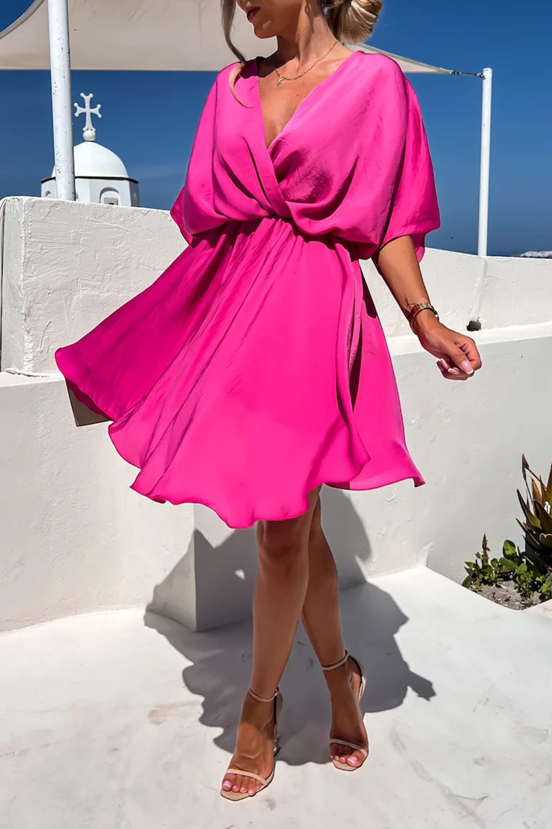 Vestidos de moda con cuello en V y falda pastel de patchwork liso (5 colores)