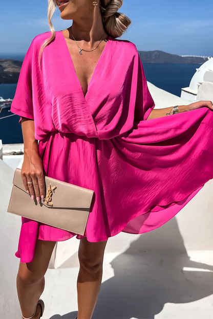Vestidos de moda con falda pastel y cuello en V liso