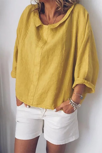 Tops de cuello redondo con parches sólidos de moda (5 colores)