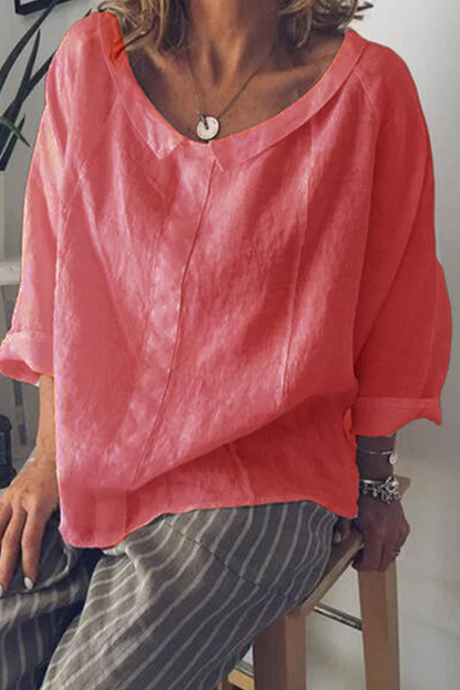 Tops de cuello redondo con parches sólidos de moda (5 colores)