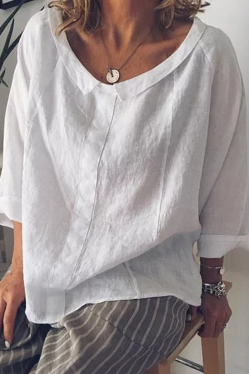 Tops de cuello redondo con parches sólidos de moda (5 colores)