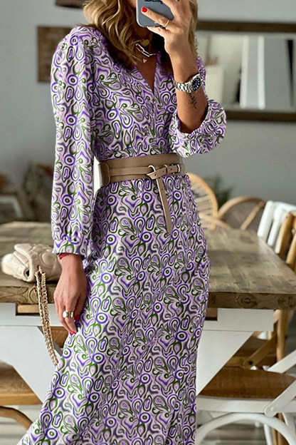 Vestidos de falda con cuello en V y cintura de patchwork con estampado de moda