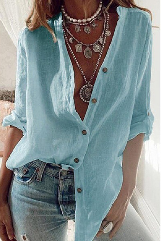 Blusas de moda con cuello en V y patchwork liso (4 colores)