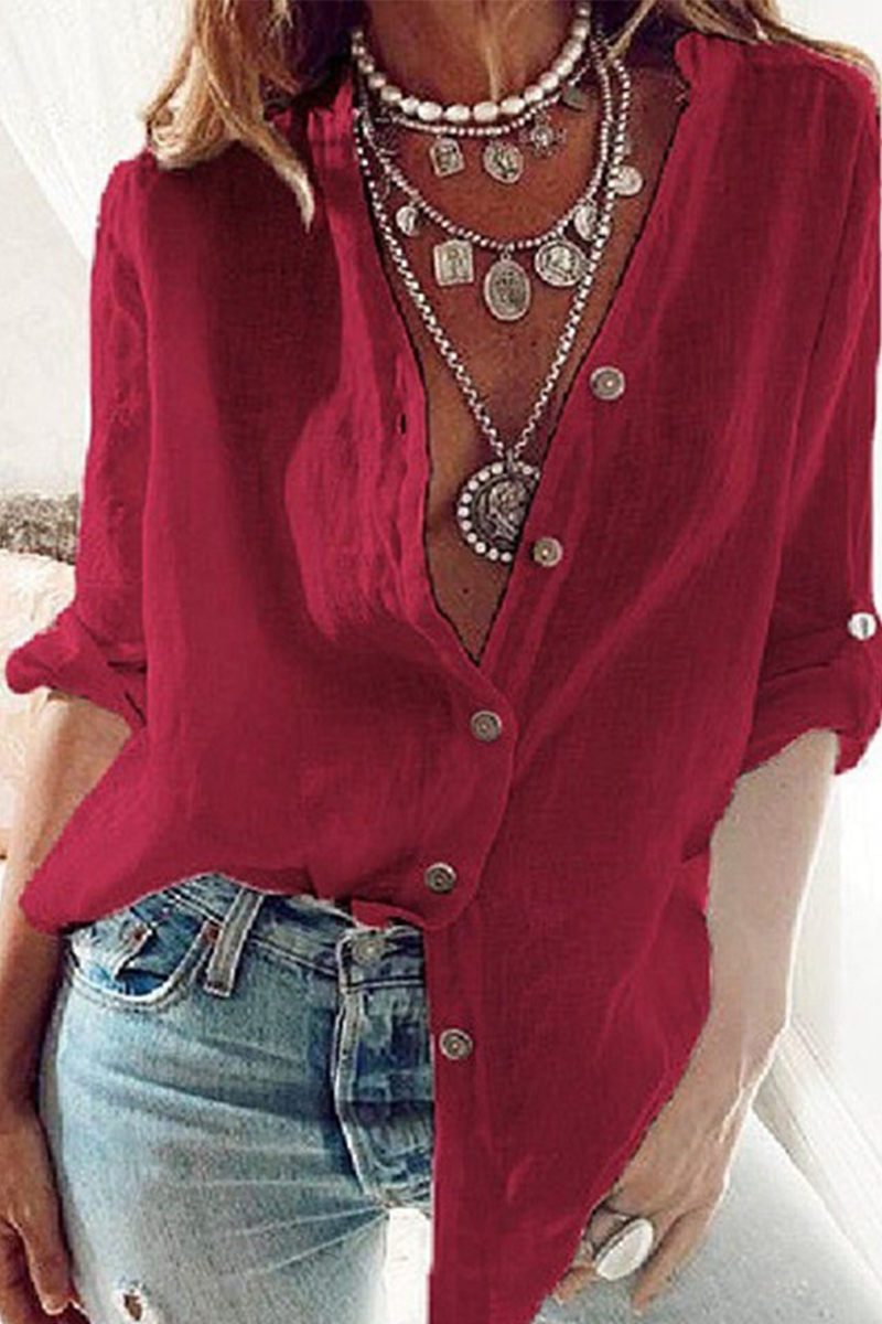 Blusas de moda con cuello en V y patchwork liso (4 colores)