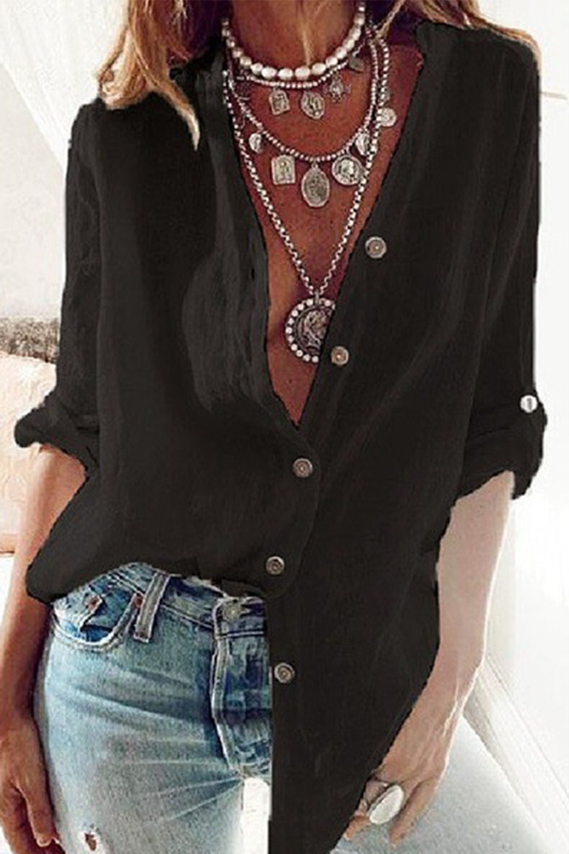 Blusas de moda con cuello en V y patchwork liso (4 colores)