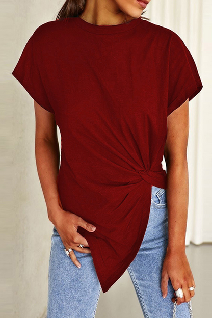 Camisetas casuales de cuello redondo con parches lisos (3 colores)