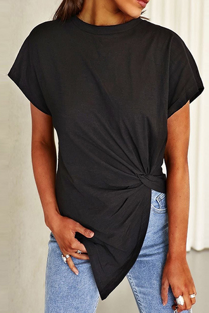 Camisetas casuales de cuello redondo con parches lisos (3 colores)
