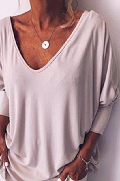 Camisetas casuales con cuello en V y hebilla sólida (5 colores)