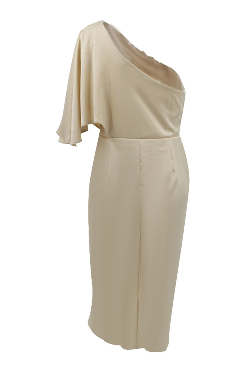 Elegante vestido de noche con cuello oblicuo y pliegues lisos (5 colores)