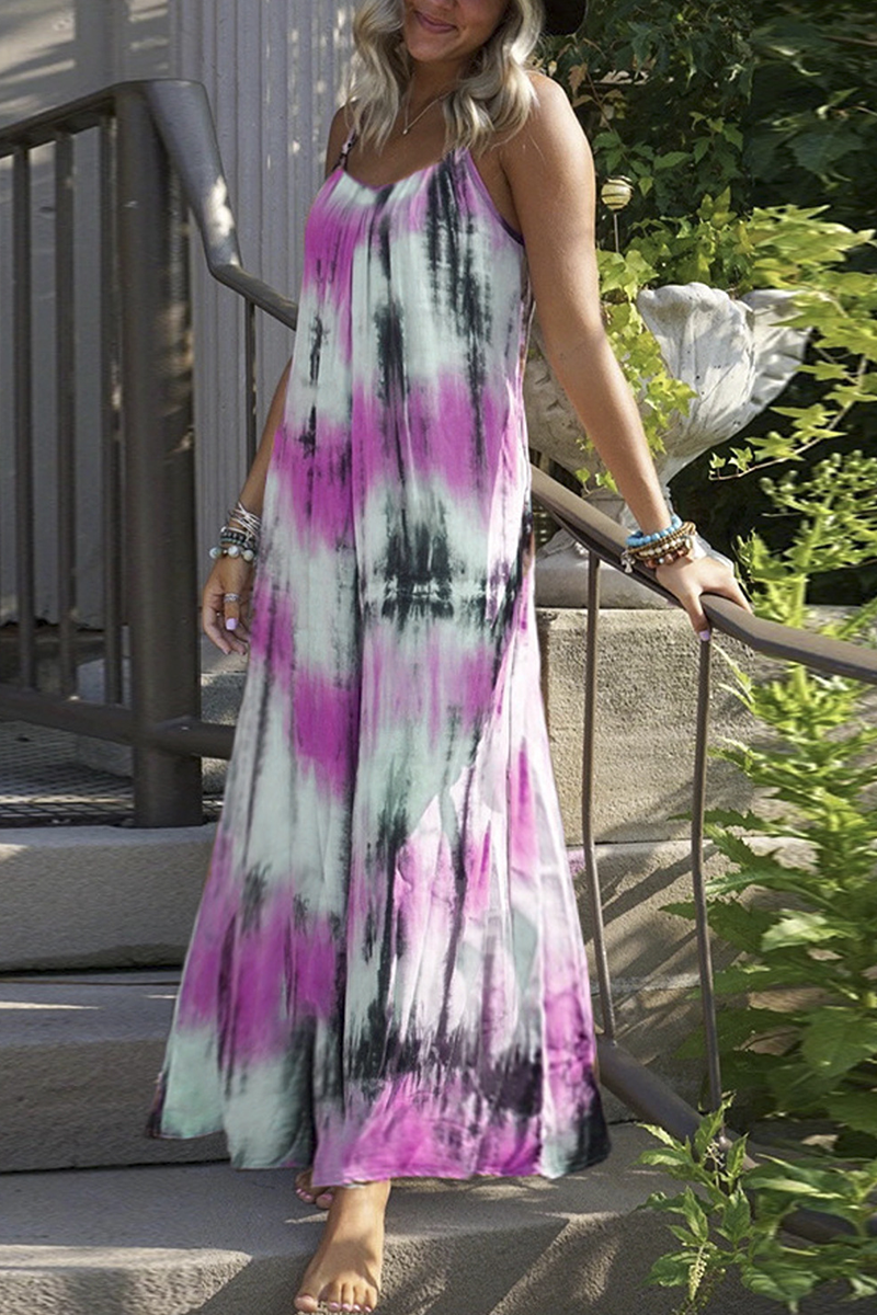 Vestidos rectos casuales con tirantes finos y efecto tie-dye de patchwork (7 colores)