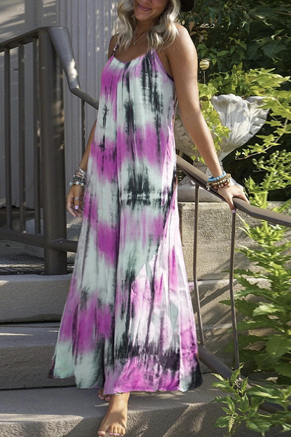 Vestidos rectos casuales con tirantes finos y efecto tie-dye de patchwork (7 colores)