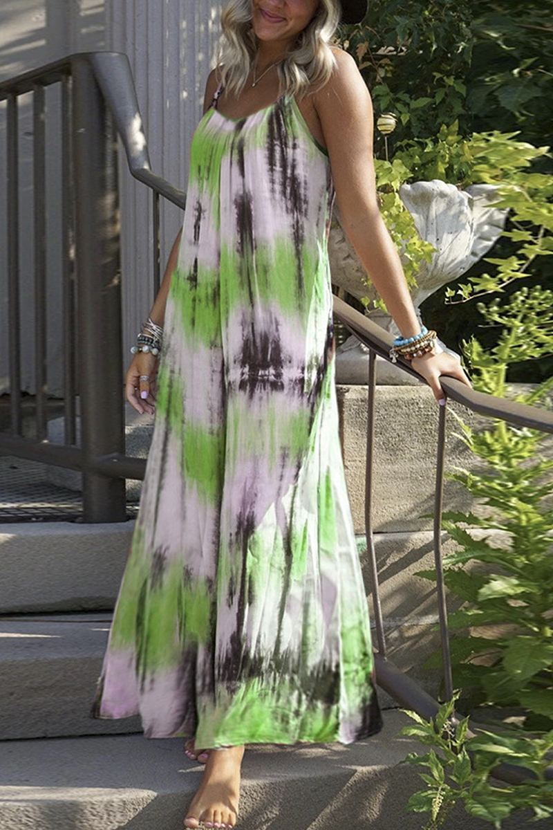 Vestidos rectos casuales con tirantes finos y efecto tie-dye de patchwork (7 colores)