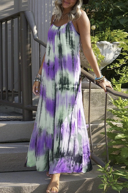 Vestidos rectos casuales con tirantes finos y efecto tie-dye de patchwork (7 colores)