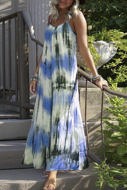 Vestidos rectos casuales con tirantes finos y efecto tie-dye de patchwork (7 colores)