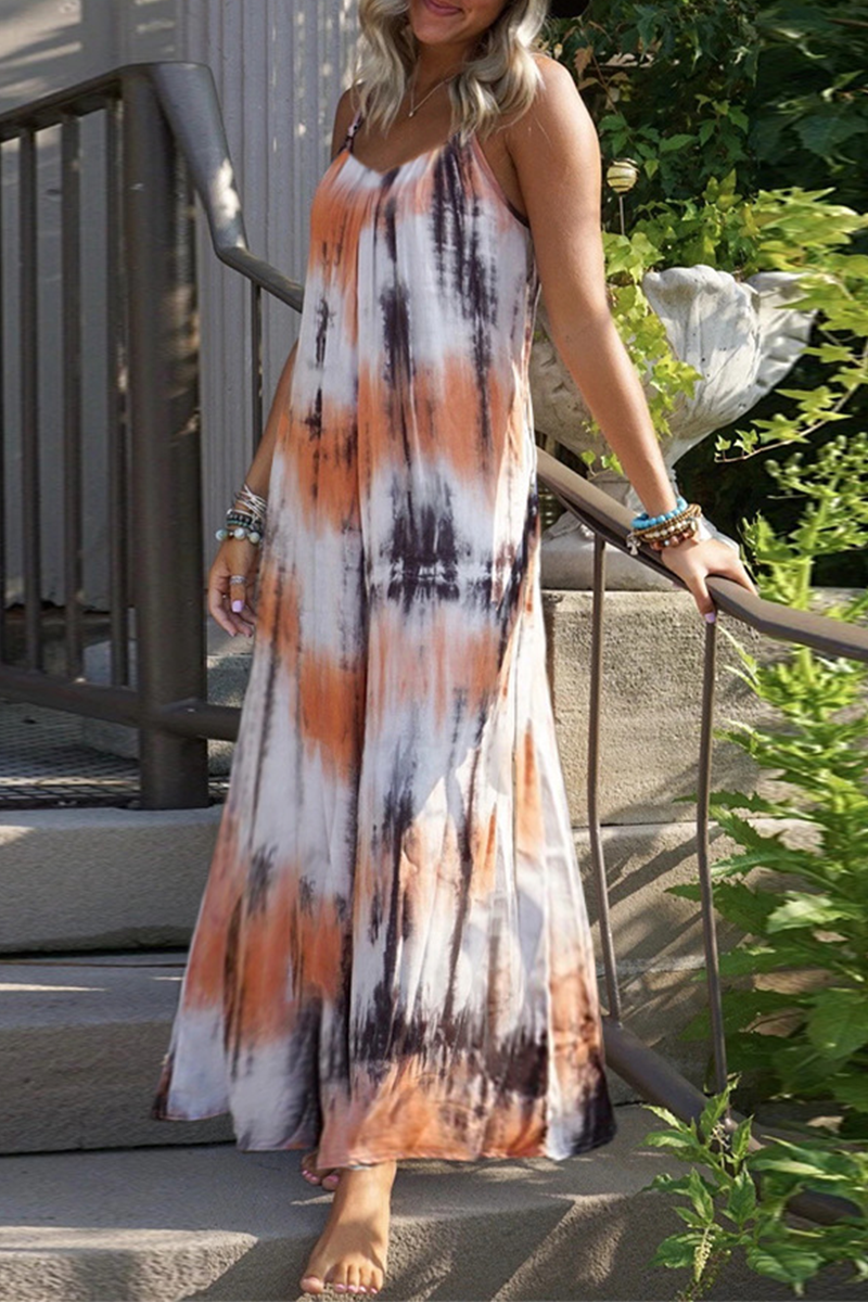 Vestidos rectos casuales con tirantes finos y efecto tie-dye de patchwork (7 colores)