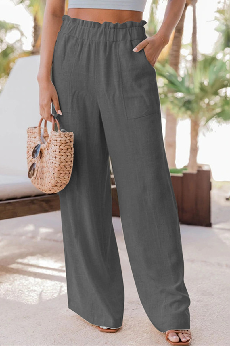 Pantalones casuales de retazos lisos, rectos, de cintura alta y pierna ancha, de color liso (6 colores)
