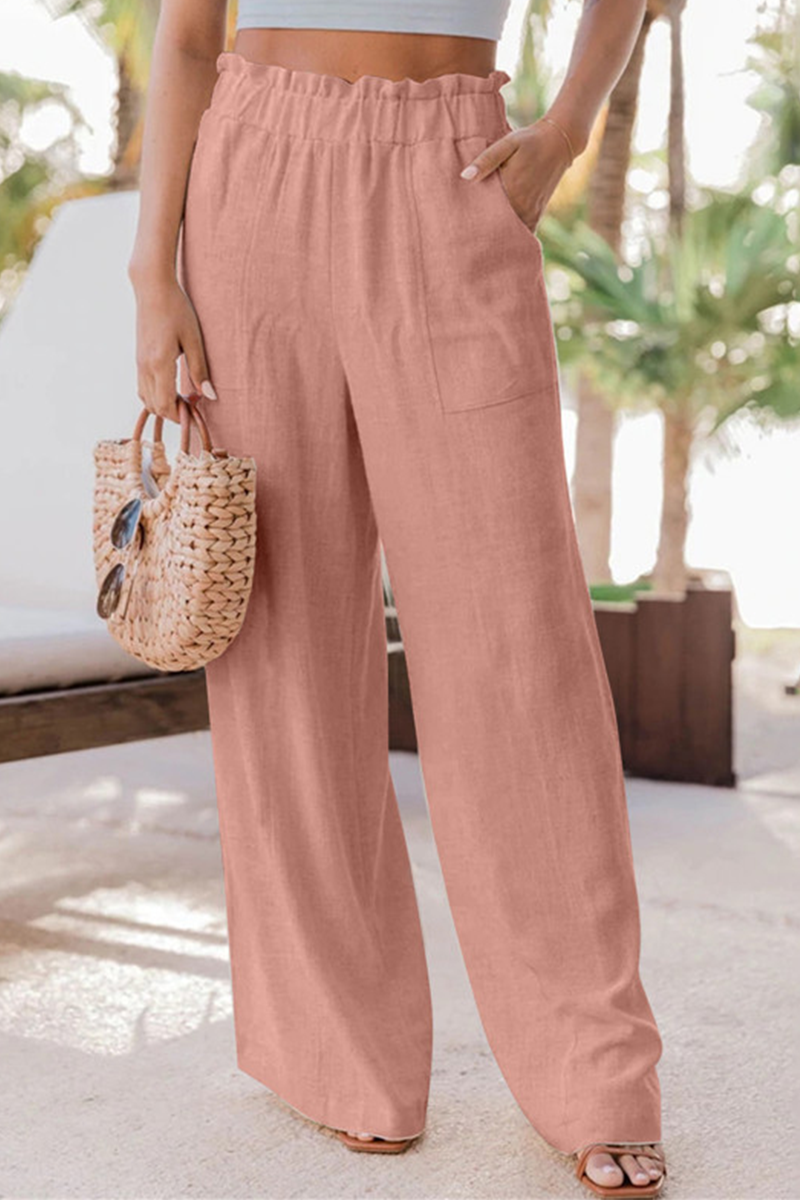 Pantalones casuales de retazos lisos, rectos, de cintura alta y pierna ancha, de color liso (6 colores)