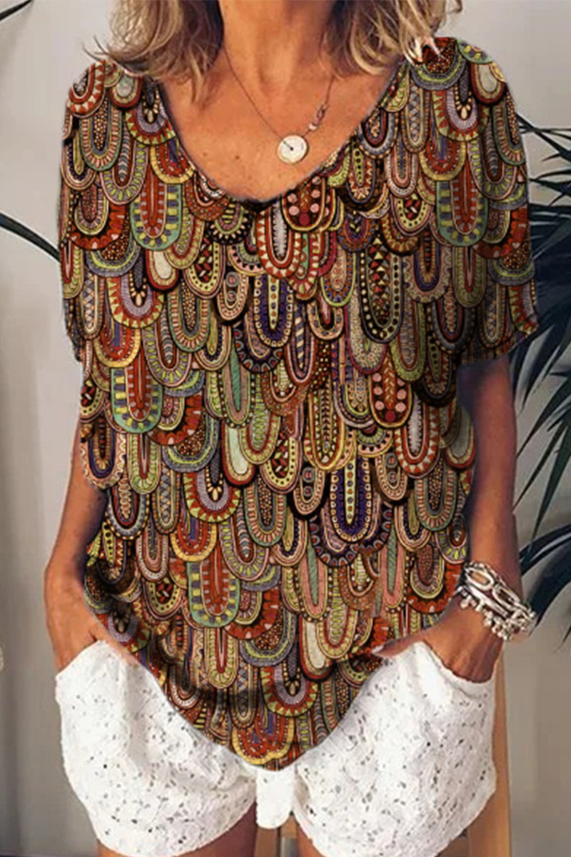 Camisetas informales con cuello en U y estampado patchwork (3 colores)