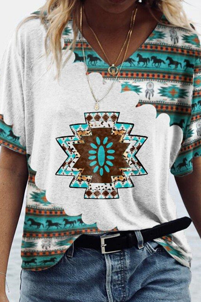 Camisetas casuales con cuello en V y estampado patchwork (5 colores)