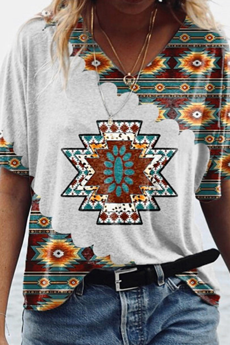 Camisetas casuales con cuello en V y estampado patchwork (5 colores)