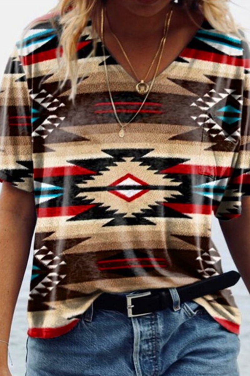 Camisetas casuales con cuello en V y estampado patchwork (5 colores)