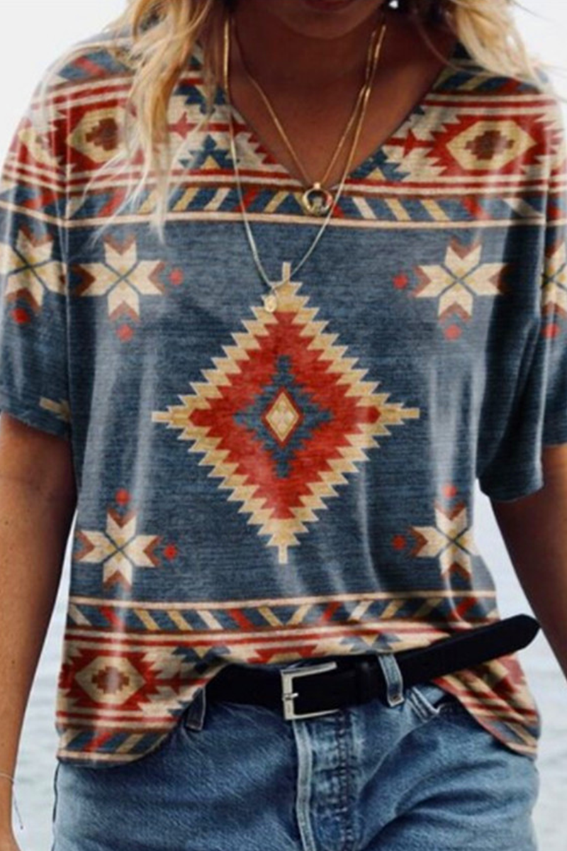 Camisetas casuales con cuello en V y estampado patchwork (5 colores)