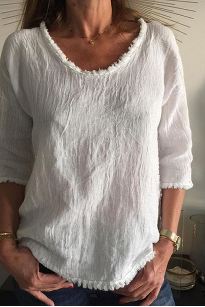 Tops casuales de cuello en U con parches sólidos (4 colores)