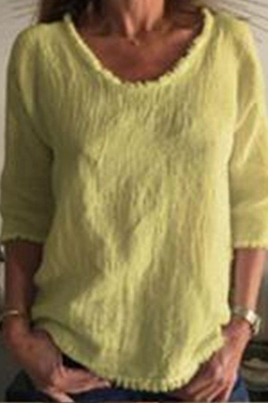 Tops casuales de cuello en U con parches sólidos (4 colores)