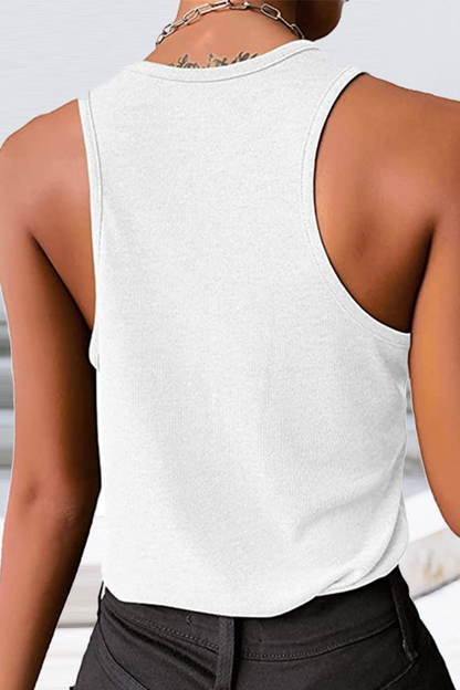 Tops casuales de cuello en U con parches sólidos (8 colores)