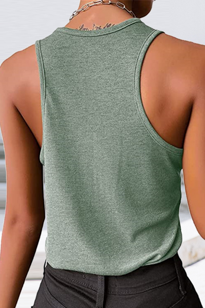 Tops casuales de cuello en U con parches sólidos (8 colores)