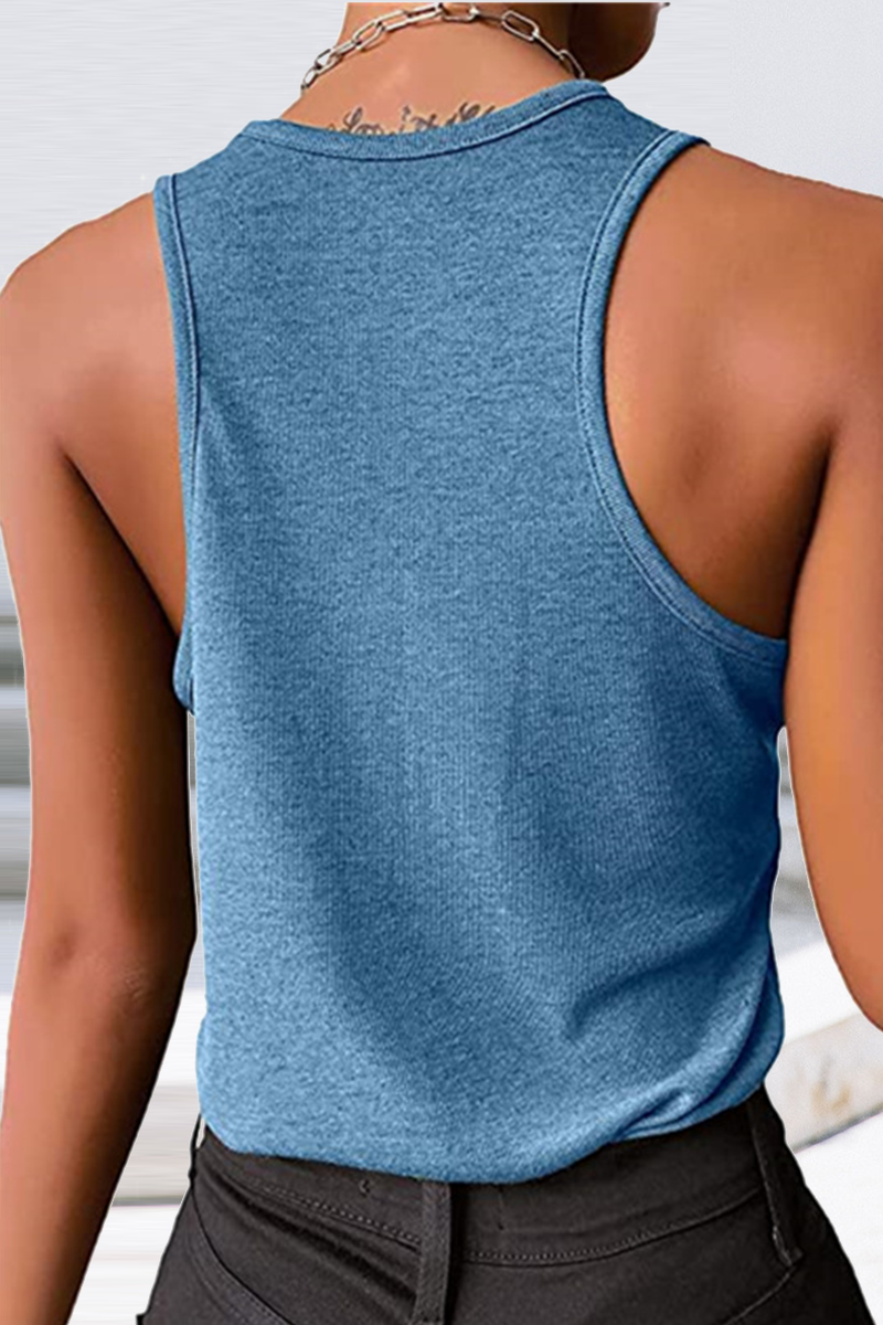 Tops casuales de cuello en U con parches sólidos (8 colores)