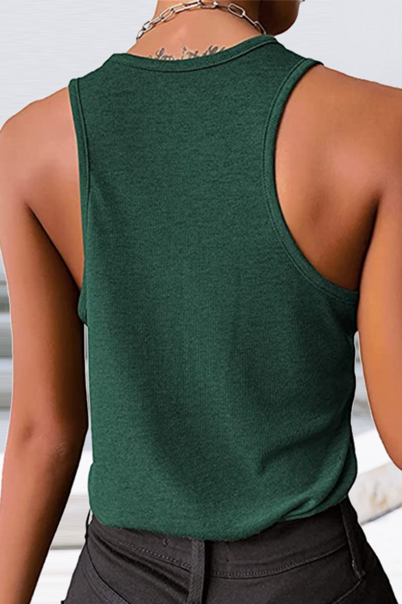 Tops casuales de cuello en U con parches sólidos (8 colores)