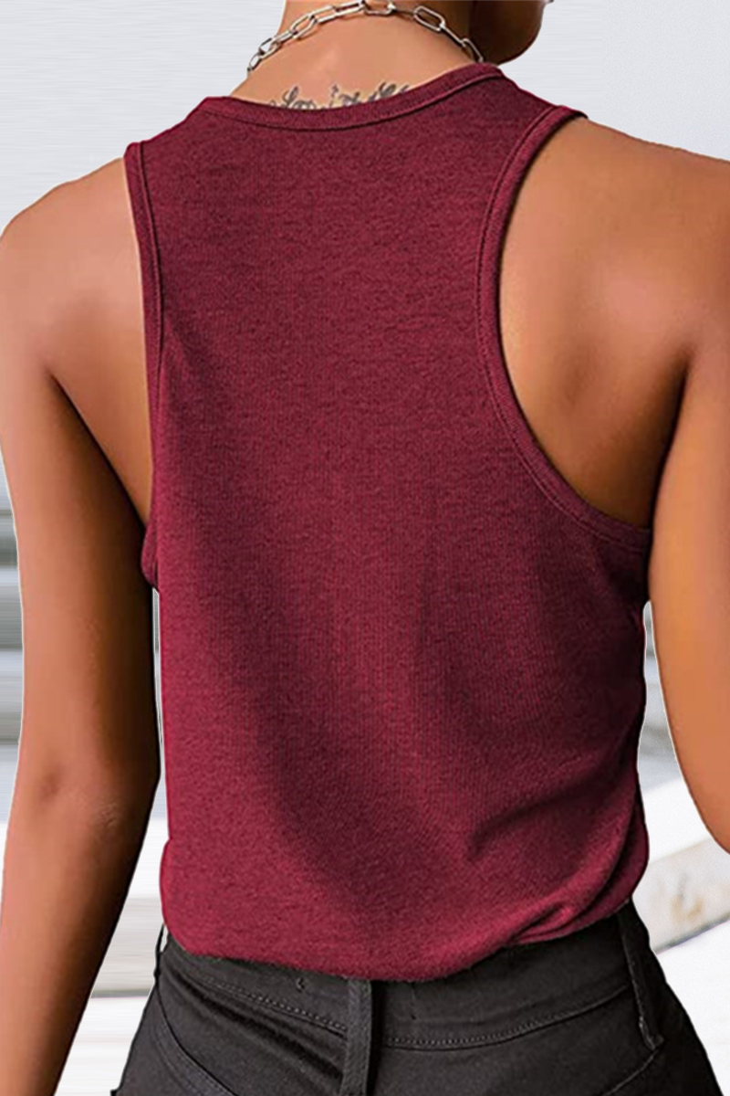 Tops casuales de cuello en U con parches sólidos (8 colores)