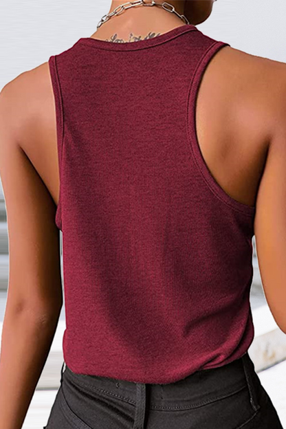 Tops casuales de cuello en U con parches sólidos (8 colores)