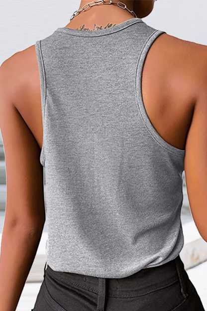 Tops casuales de cuello en U con parches sólidos (8 colores)
