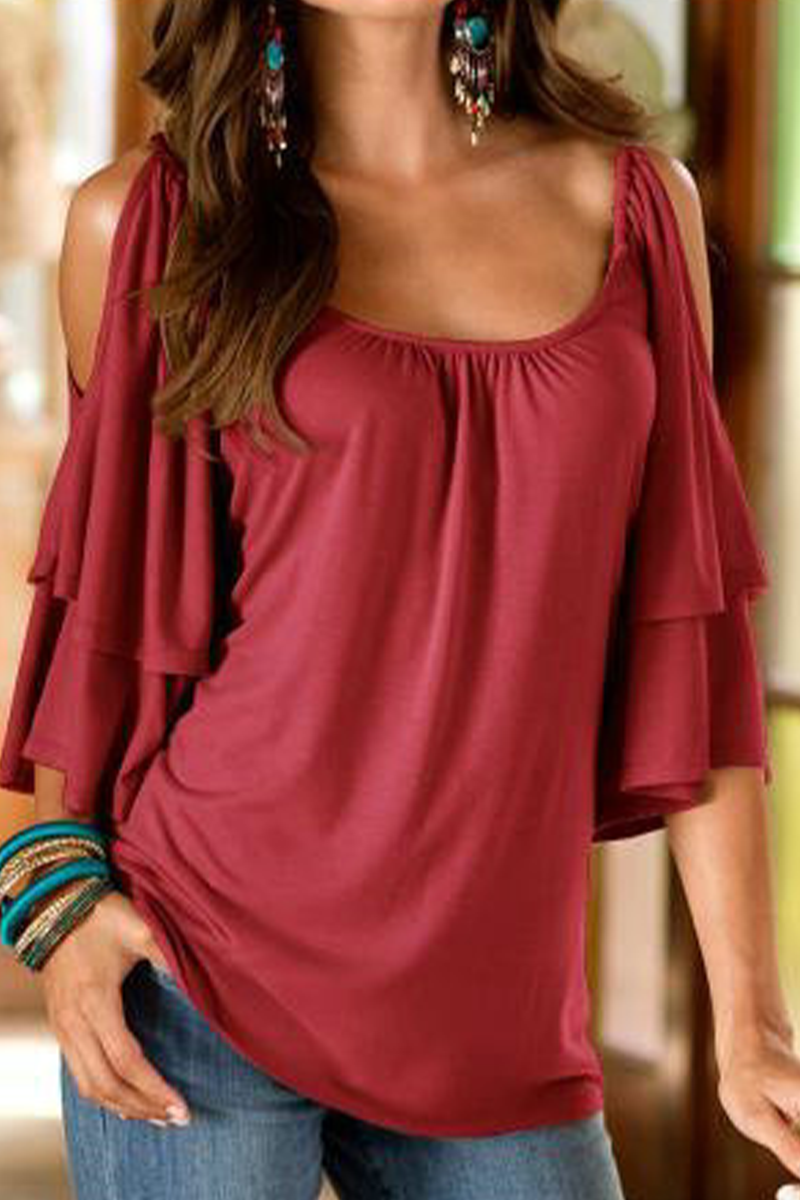 Camisetas casuales de cuello en U con parches lisos (8 colores)